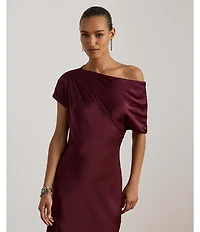 Lauren Ralph Lauren Satin Charmeuse Asymmetrical Off-The-Shoulder Slim Fit Gown