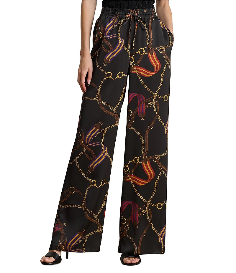 Lauren Ralph Lauren Satin Charmeuse Belting Print Wide Leg Pants