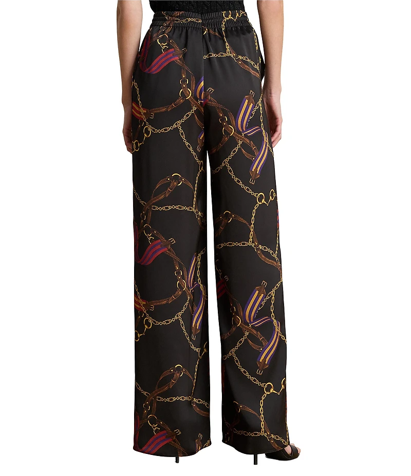 Lauren Ralph Lauren Satin Charmeuse Belting Print Wide Leg Pants