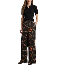 Lauren Ralph Lauren Satin Charmeuse Belting Print Wide Leg Pants