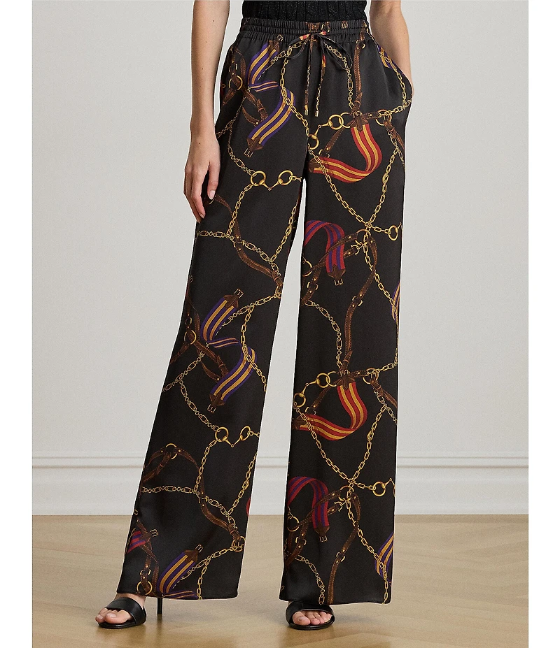 Lauren Ralph Lauren Satin Charmeuse Belting Print Wide Leg Pants