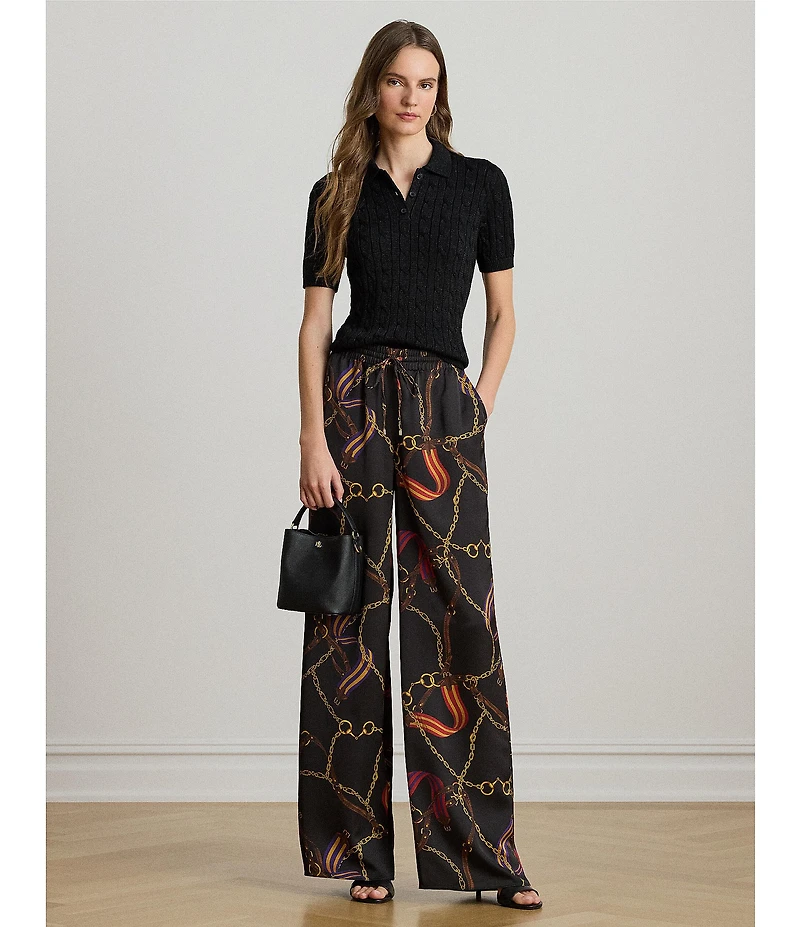 Lauren Ralph Lauren Satin Charmeuse Belting Print Wide Leg Pants