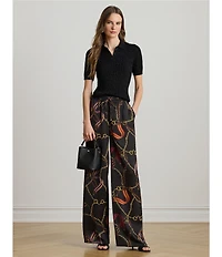 Lauren Ralph Lauren Satin Charmeuse Belting Print Wide Leg Pants