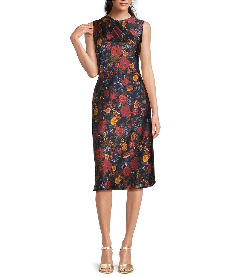 Lauren Ralph Lauren Satin Charmeuse Floral Print Sleeveless Cocktail Dress