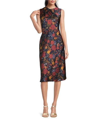 Lauren Ralph Lauren Satin Charmeuse Floral Print Sleeveless Cocktail Dress