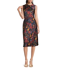 Lauren Ralph Lauren Satin Charmeuse Floral Print Sleeveless Cocktail Dress