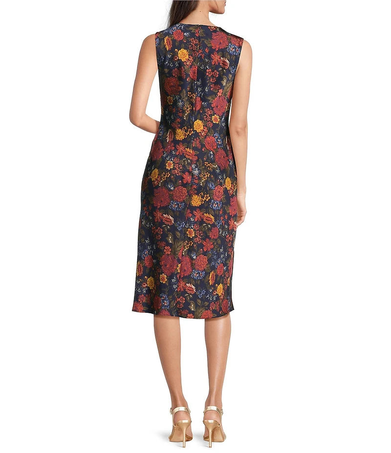 Lauren Ralph Lauren Satin Charmeuse Floral Print Sleeveless Cocktail Dress
