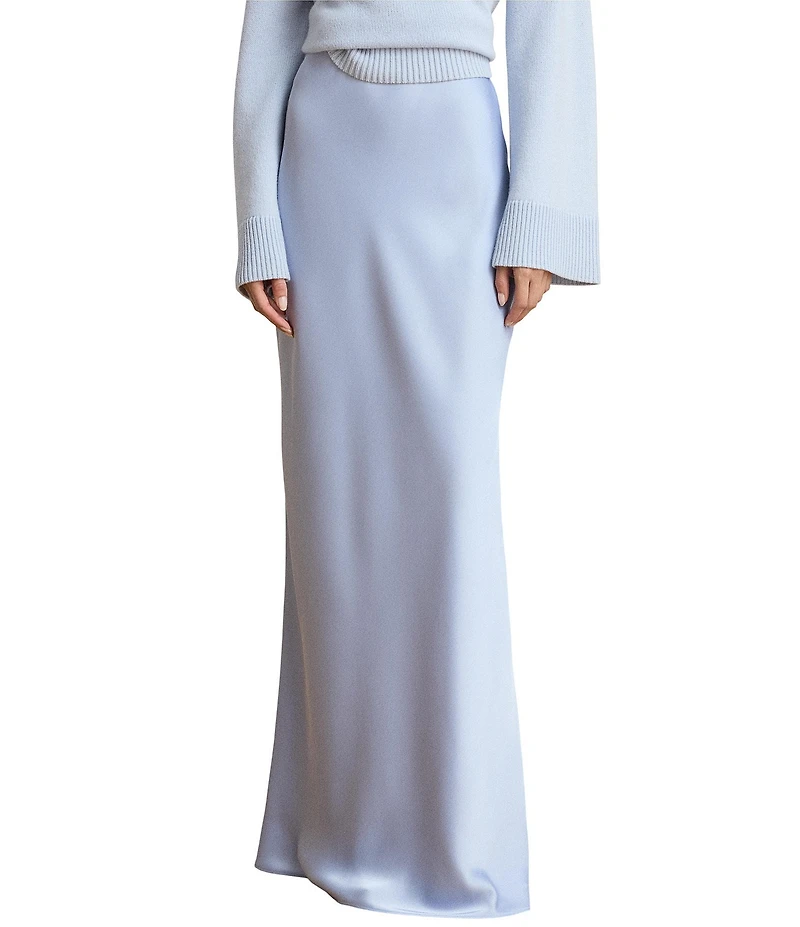 Lauren Ralph Lauren Satin Charmeuse Maxi Length Pull On A-Line Coordinating Skirt