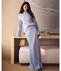 Lauren Ralph Lauren Satin Charmeuse Maxi Length Pull On A-Line Coordinating Skirt
