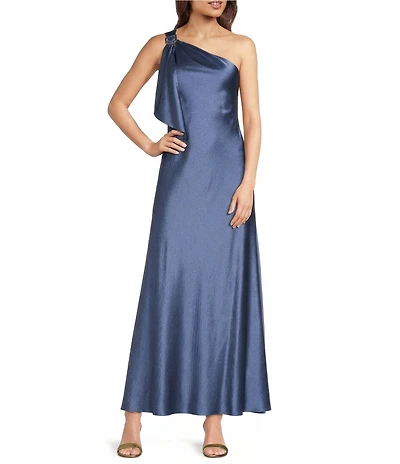 Lauren Ralph Lauren Satin Charmeuse One-Shoulder A-Line Gown