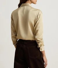 Lauren Ralph Lauren Satin Charmeuse Point Collar Long Sleeve Relaxed Fit Sport Shirt