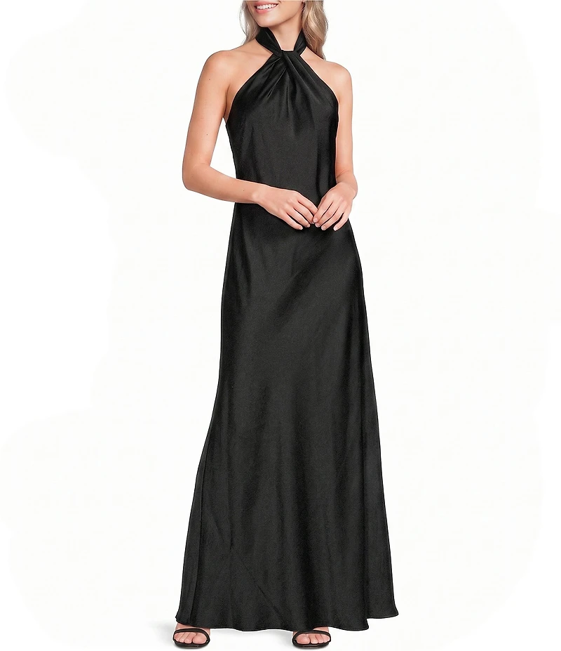 Lauren Ralph Lauren Satin Charmeuse Sleeveless Halter Long Gown