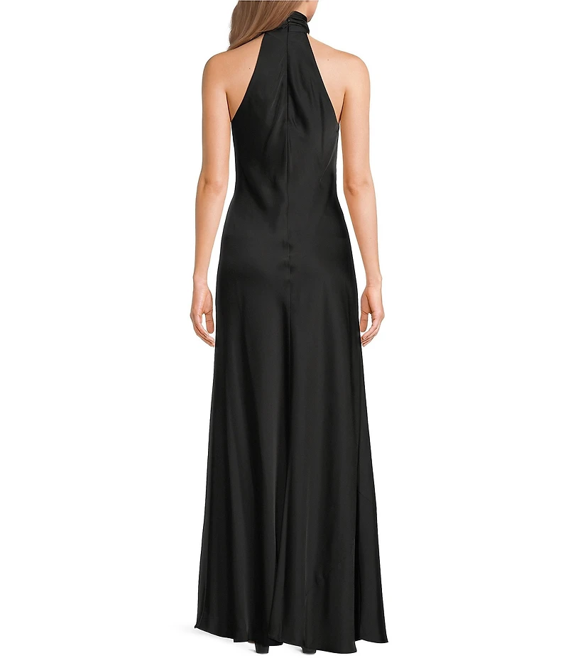 Lauren Ralph Lauren Satin Charmeuse Sleeveless Halter Long Gown