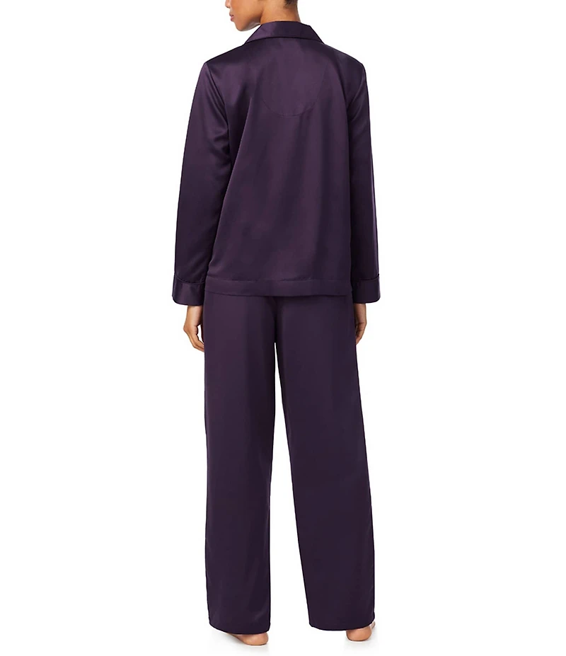 Lauren Ralph Lauren Satin Long Sleeve Notch Collar Patch Pocket Long Pant Pajama Set