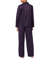 Lauren Ralph Lauren Satin Long Sleeve Notch Collar Patch Pocket Long Pant Pajama Set