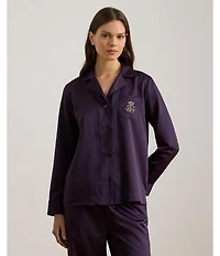 Lauren Ralph Lauren Satin Long Sleeve Notch Collar Patch Pocket Long Pant Pajama Set