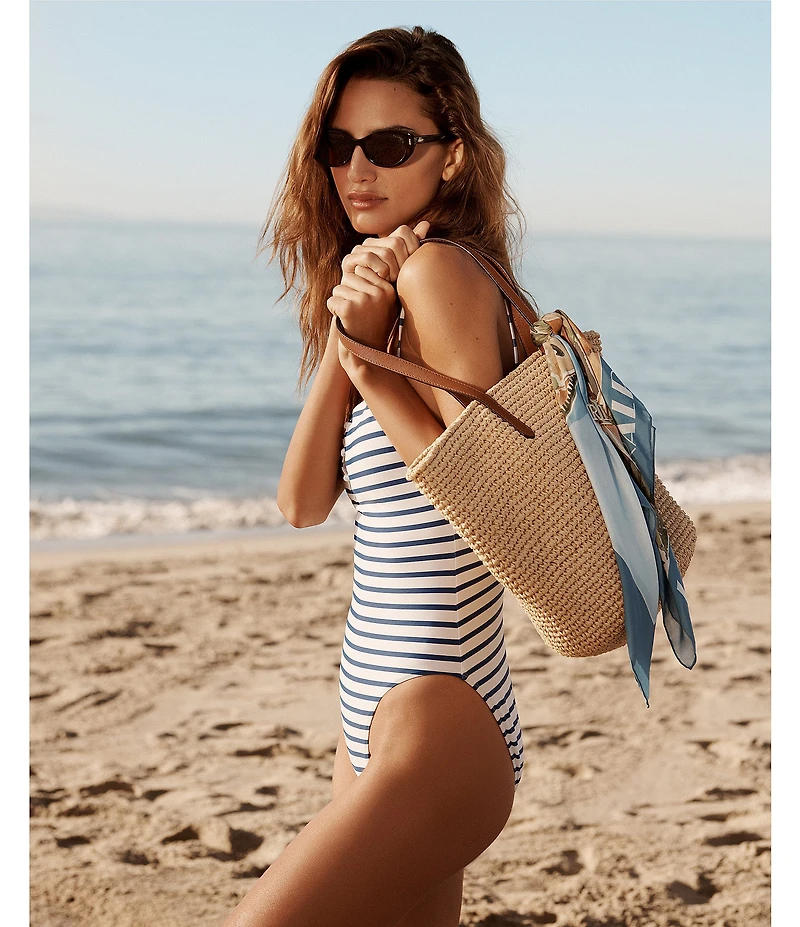 Lauren Ralph Lauren Seaside Stripe Knotted Keyhole One Piece Swimsuit