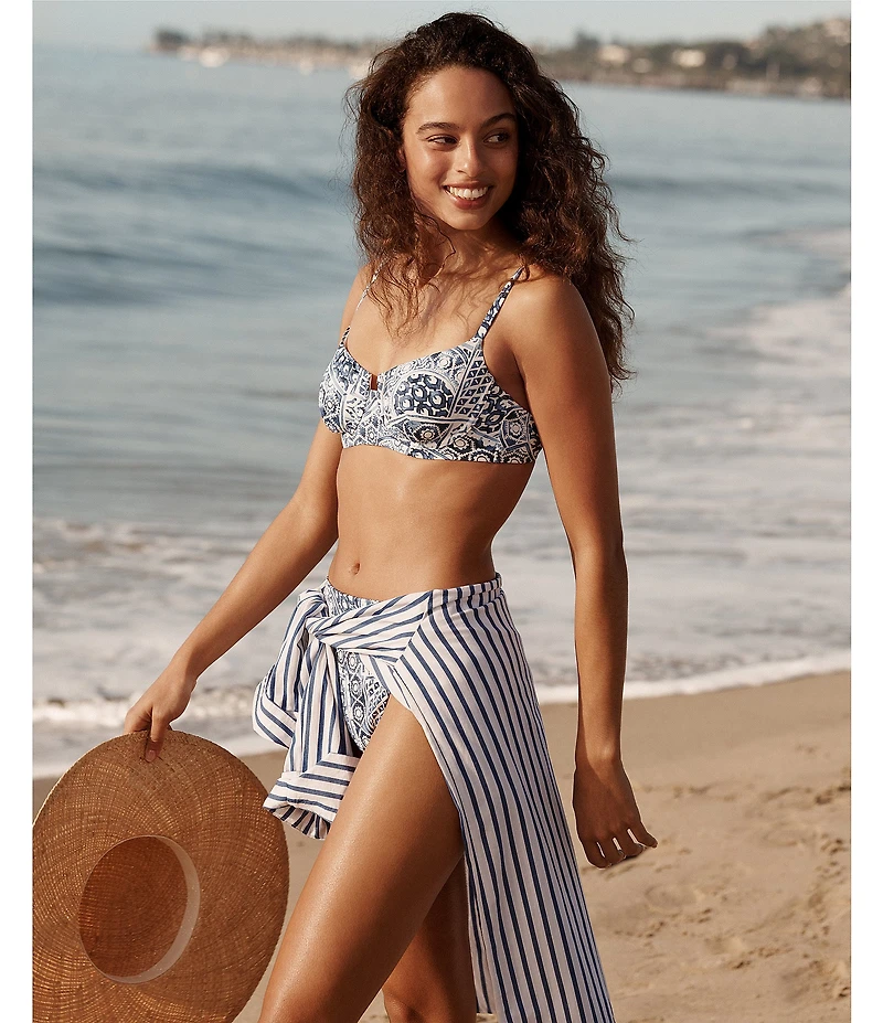 Lauren Ralph Lauren Seaside Stripe Wide Cuff Tunic Swim Cover-Up