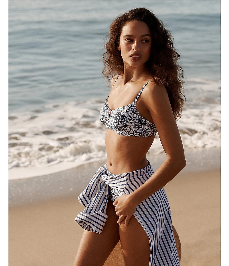 Lauren Ralph Lauren Seaside Stripe Wide Cuff Tunic Swim Cover-Up
