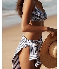 Lauren Ralph Lauren Seaside Stripe Wide Cuff Tunic Swim Cover-Up