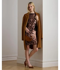 Lauren Ralph Lauren Sequin Boat Neck Sleeveless Shift Dress