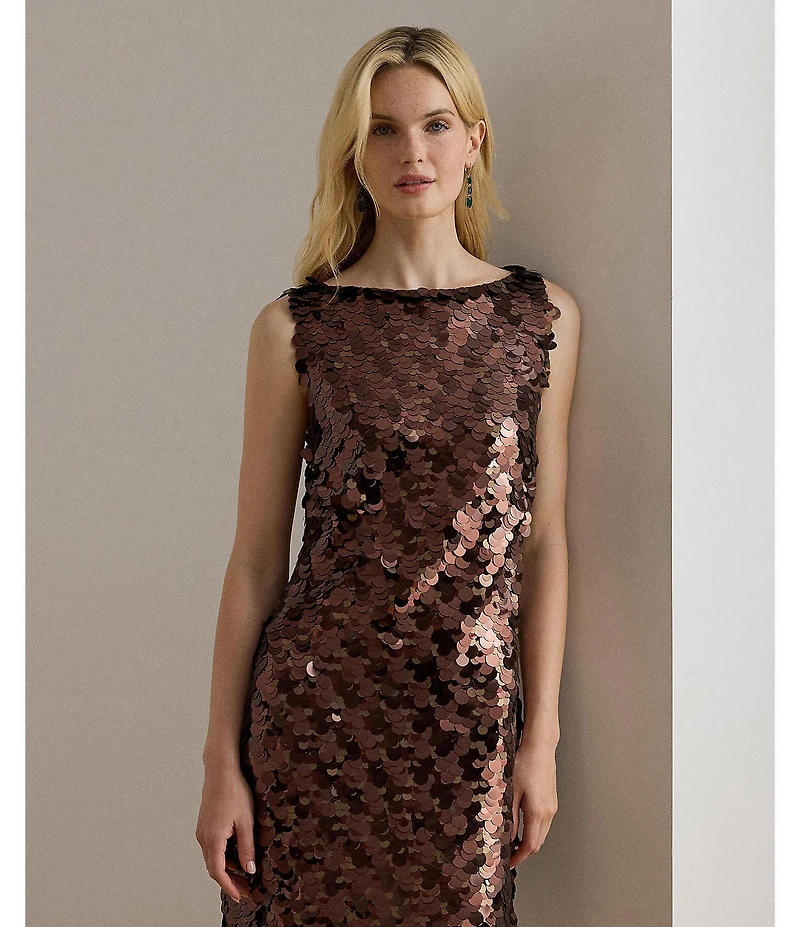 Lauren Ralph Lauren Sequin Boat Neck Sleeveless Shift Dress