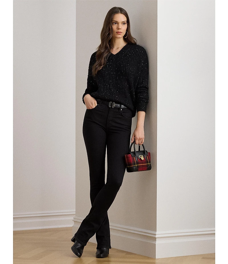 Lauren Ralph Lauren Sequined Rib-Knit V-Neck Long Sleeve Sweater