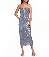 Lauren Ralph Lauren Sequined Tulle Off-The-Shoulder Midi Dress