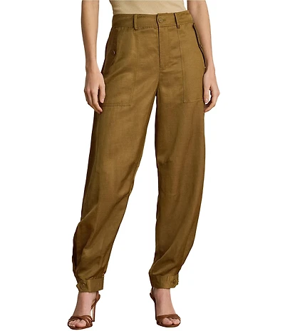 Lauren Ralph Lauren Shantung High Rise Barrel Leg Ankle Cargo Pants
