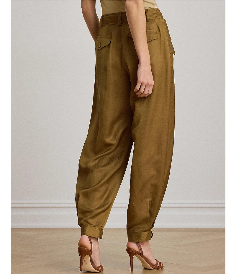 Lauren Ralph Lauren Shantung High Rise Barrel Leg Ankle Cargo Pants