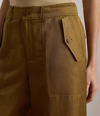 Lauren Ralph Lauren Shantung High Rise Barrel Leg Ankle Cargo Pants