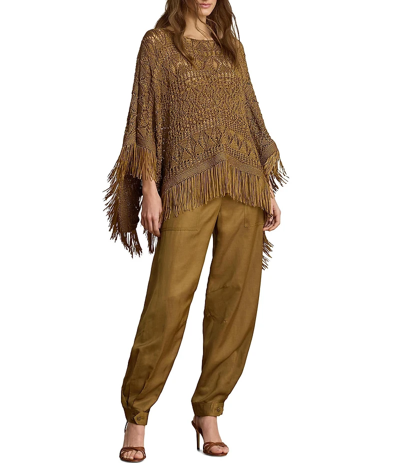 Lauren Ralph Lauren Shantung High Rise Barrel Leg Ankle Cargo Pants