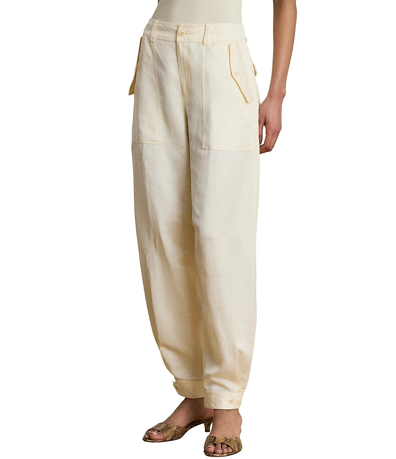 Lauren Ralph Lauren Shantung High Rise Barrel Leg Cargo Ankle Pants
