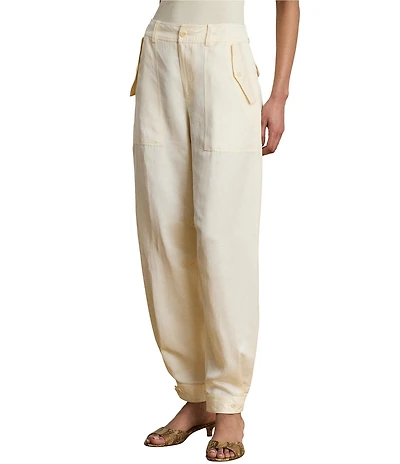 Lauren Ralph Lauren Shantung High Rise Barrel Leg Cargo Ankle Pants