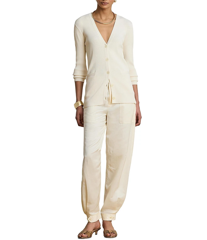 Lauren Ralph Lauren Shantung High Rise Barrel Leg Cargo Ankle Pants