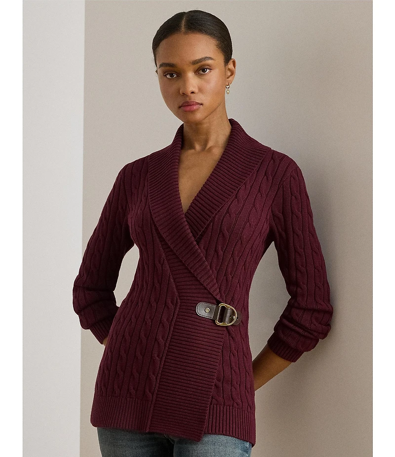 Lauren Ralph Lauren Shawl Collar Long Sleeve Buckle Sweater