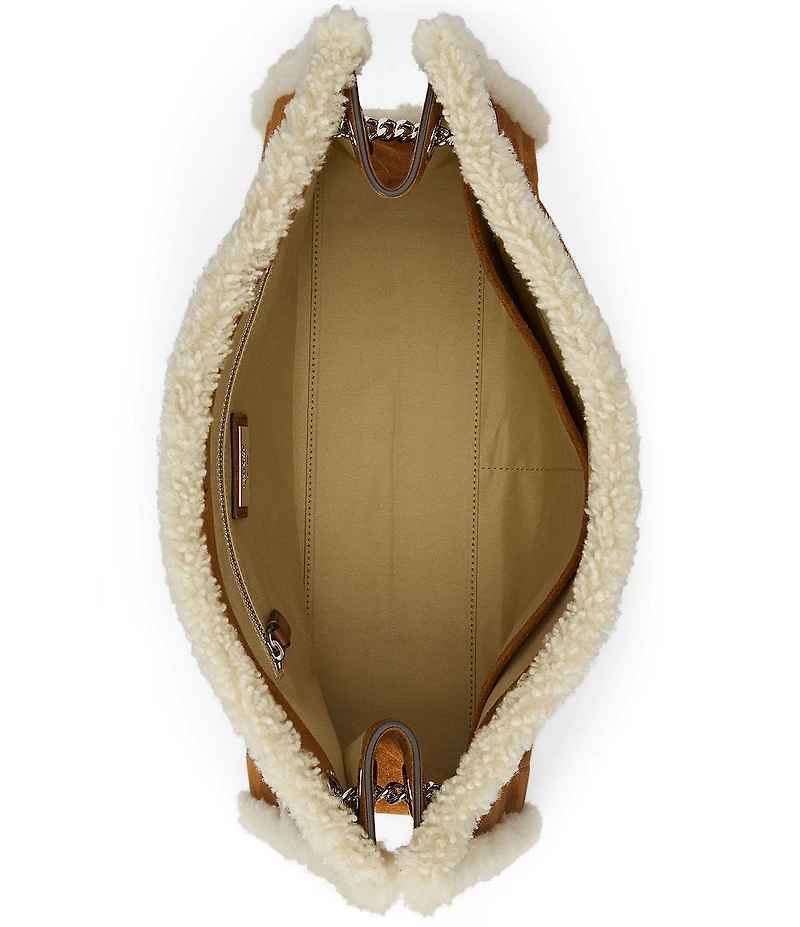 Lauren Ralph Lauren Bradley Large Suede Shearling Trim Tote Bag