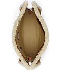 Lauren Ralph Lauren Bradley Large Suede Shearling Trim Tote Bag