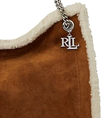 Lauren Ralph Lauren Bradley Large Suede Shearling Trim Tote Bag