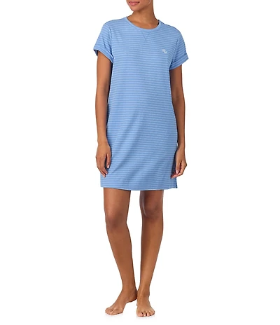 Lauren Ralph Lauren Short Sleeve Crew Neck Striped Interlock Knit Sleepshirt