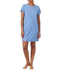 Lauren Ralph Lauren Short Sleeve Crew Neck Striped Interlock Knit Sleepshirt