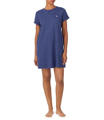 Lauren Ralph Lauren Short Sleeve Crew Neck Striped Interlock Knit Sleepshirt