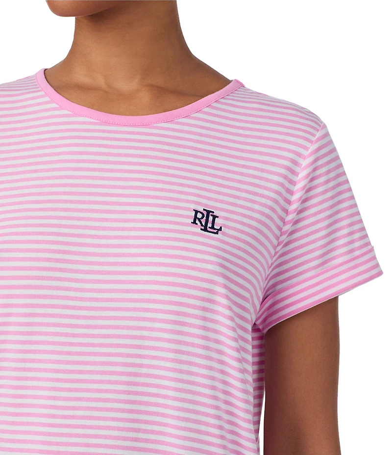 Lauren Ralph Lauren Short Sleeve Crew Neck Striped Jersey Knit Sleepshirt