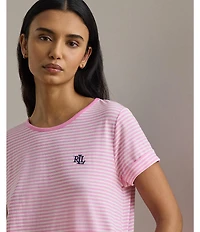Lauren Ralph Lauren Short Sleeve Crew Neck Striped Jersey Knit Sleepshirt