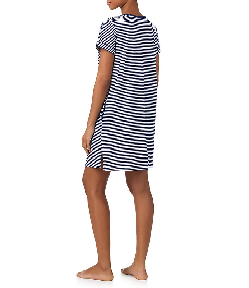 Lauren Ralph Lauren Short Sleeve Crew Neck Striped Jersey Knit Sleepshirt