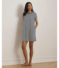 Lauren Ralph Lauren Short Sleeve Crew Neck Striped Jersey Knit Sleepshirt
