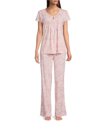 Lauren Ralph Lauren Short Sleeve Scoop Neck Floral Jersey Knit Long Pajama Set