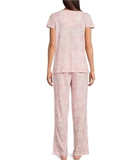 Lauren Ralph Lauren Short Sleeve Scoop Neck Floral Jersey Knit Long Pajama Set