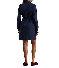 Lauren Ralph Lauren Silky Cotton-Blend Point Collar Long Roll-Tab Sleeve Button-Front Belted Shirt Dress