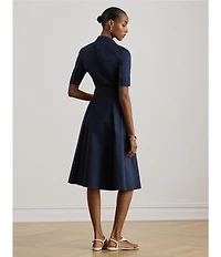 Lauren Ralph Lauren Silky Cotton-Blend Point Collar Neckline Elbow Sleeve Belted Button Front Shirt Dress